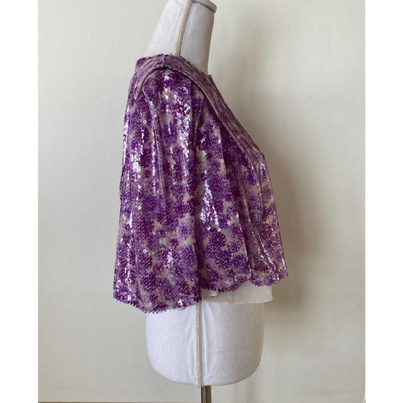NWT Endless Rose Purple Sequin Shirt Scoop Neck Small Flutter Sleeve Crop Top - Picture 2 of 9